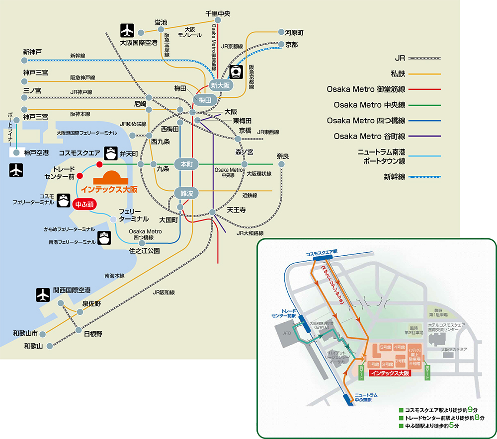 周辺駅から会場までの路線図